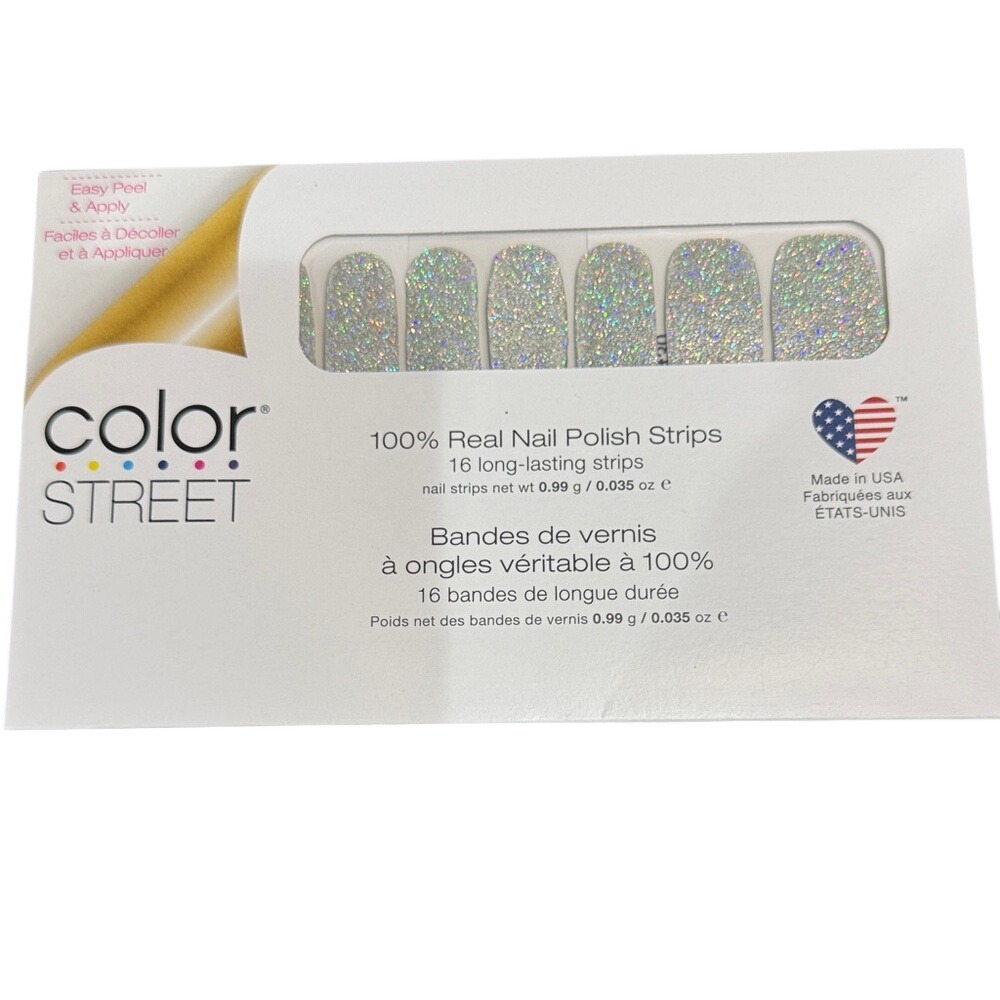 Color Street Fort Worth It Silver Holographic Glitter Nail Polish Strips FMG136